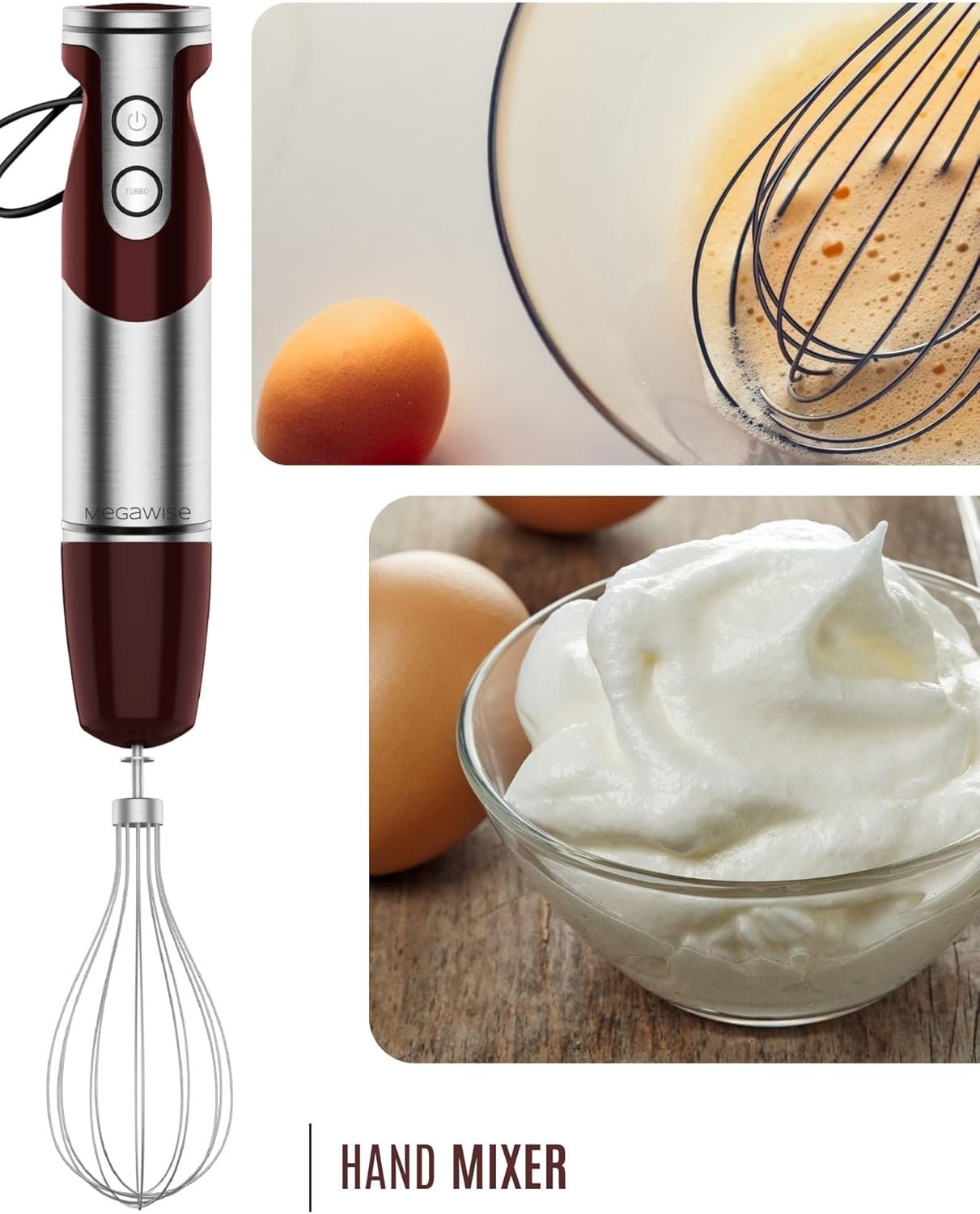 3- in-1 Immersion Hand blender, Powerful MOTOR & Stainless Steel Stick Blender, 4 Sharpe Blades with Whisk, Milk Frother Attachments - Image 6
