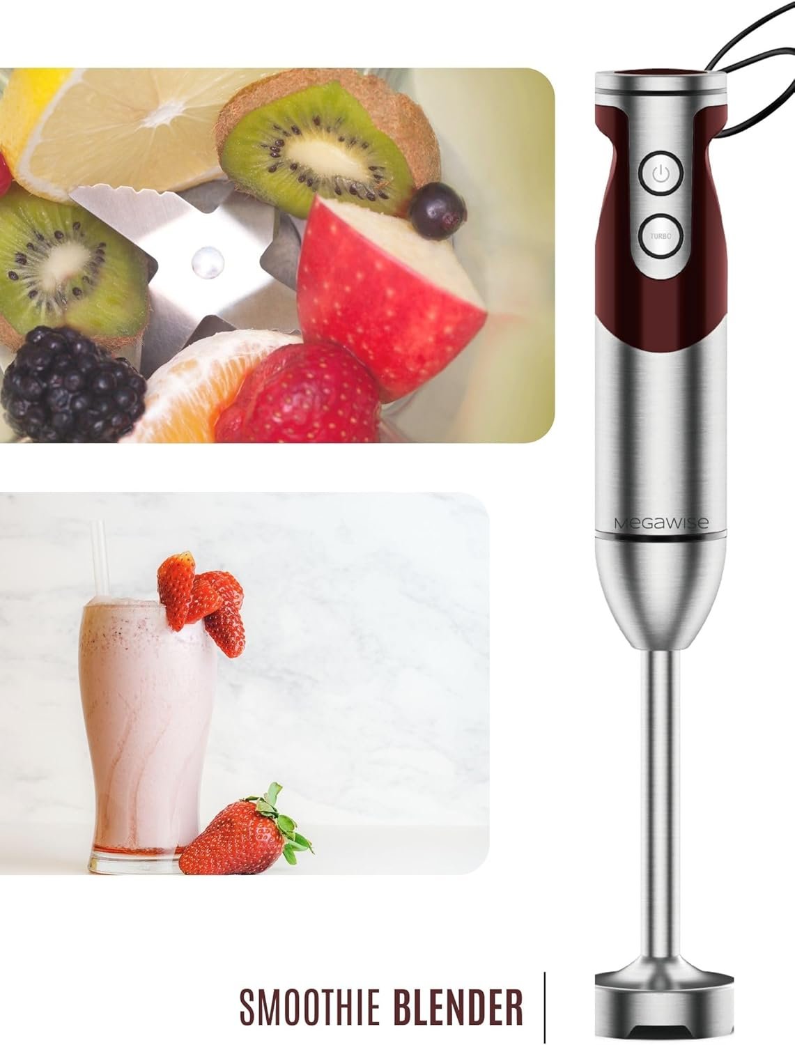 3- in-1 Immersion Hand blender, Powerful MOTOR & Stainless Steel Stick Blender, 4 Sharpe Blades with Whisk, Milk Frother Attachments - Image 7