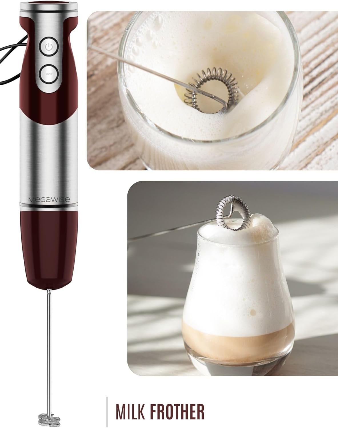 3- in-1 Immersion Hand blender, Powerful MOTOR & Stainless Steel Stick Blender, 4 Sharpe Blades with Whisk, Milk Frother Attachments - Image 8