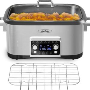Sunvivi Programmable 8 Quart Slow Cooker, 12 in 1 Multi-Cooker Food Warmer with Digital Timer, Temp Control, Removable Cast Aluminum Pot & Dishwasher-Safe Tempered Glass Lid, Stainless Steel
