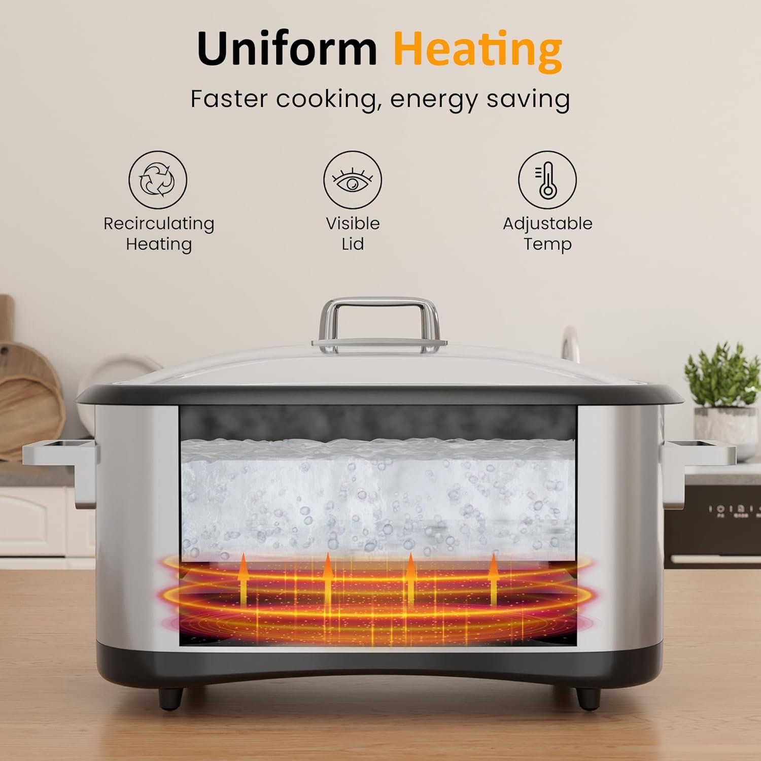 Sunvivi Programmable 8 Quart Slow Cooker, 12 in 1 Multi-Cooker Food Warmer with Digital Timer, Temp Control, Removable Cast Aluminum Pot & Dishwasher-Safe Tempered Glass Lid, Stainless Steel - Image 2