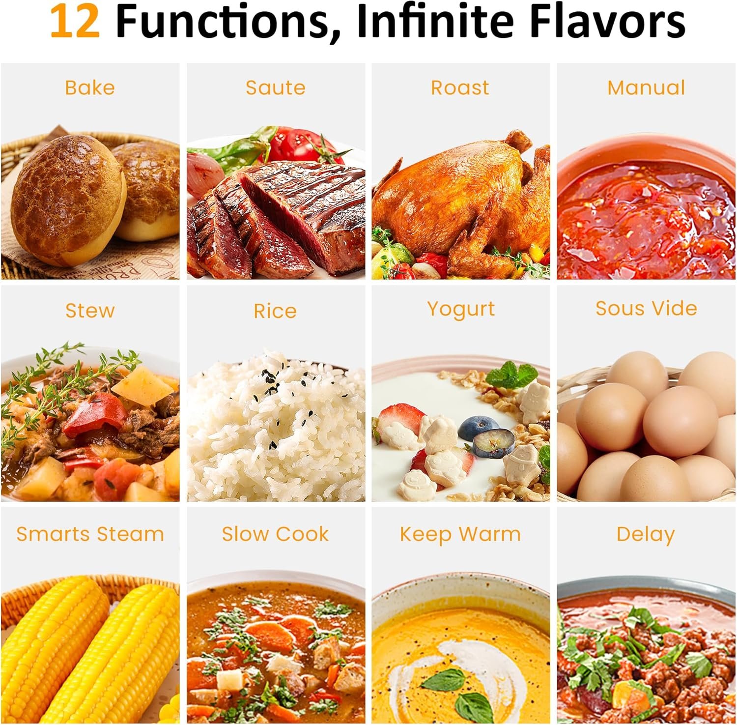 Sunvivi Programmable 8 Quart Slow Cooker, 12 in 1 Multi-Cooker Food Warmer with Digital Timer, Temp Control, Removable Cast Aluminum Pot & Dishwasher-Safe Tempered Glass Lid, Stainless Steel - Image 7