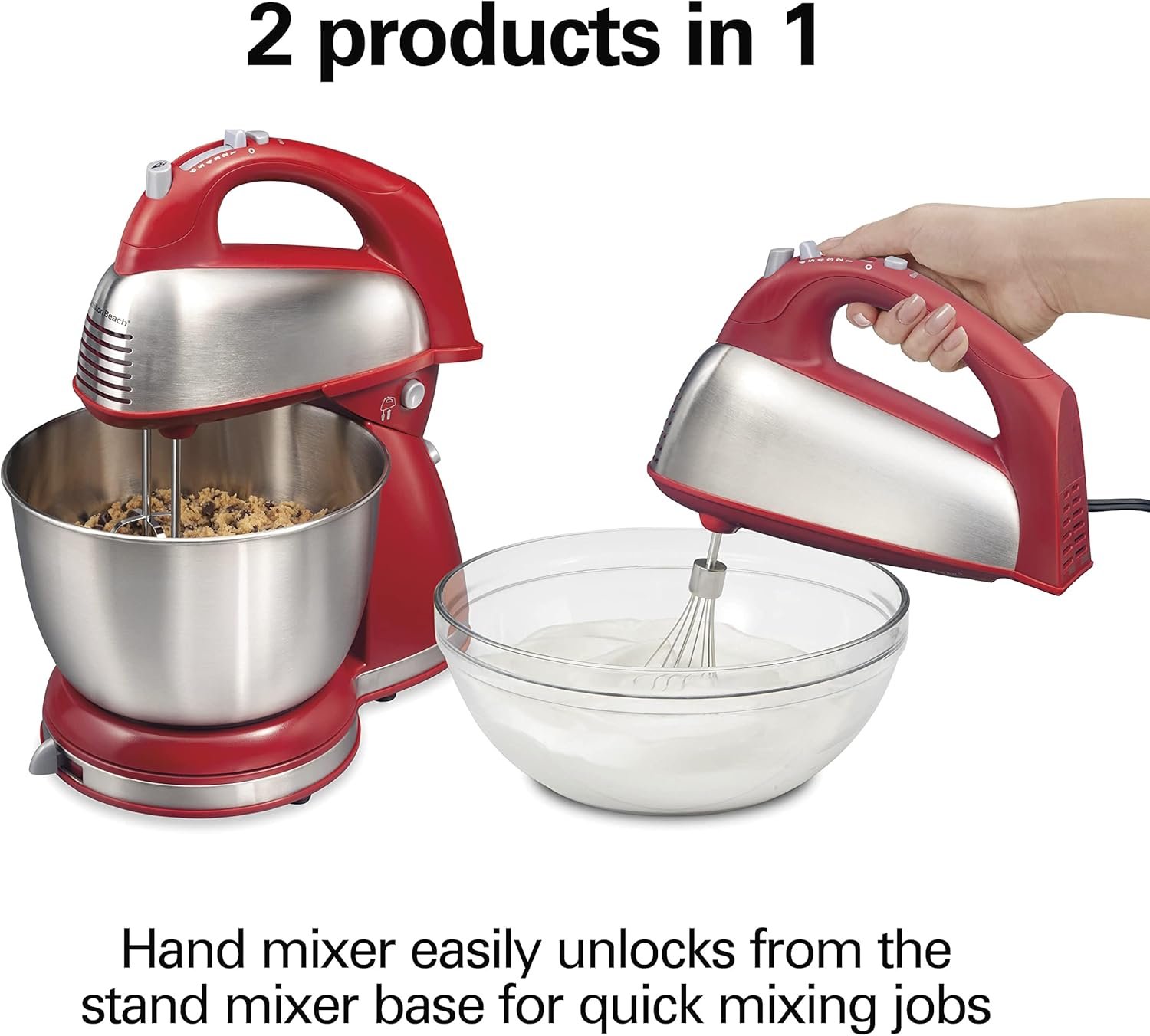 Hamilton Beach Classic Stand and Hand Mixer, 4 Quarts, 6 Speeds with QuickBurst, Bowl Rest, 290 Watts Peak Power, Red (64654) & Electric Automatic Can Opener with Auto Shutoff - Image 3
