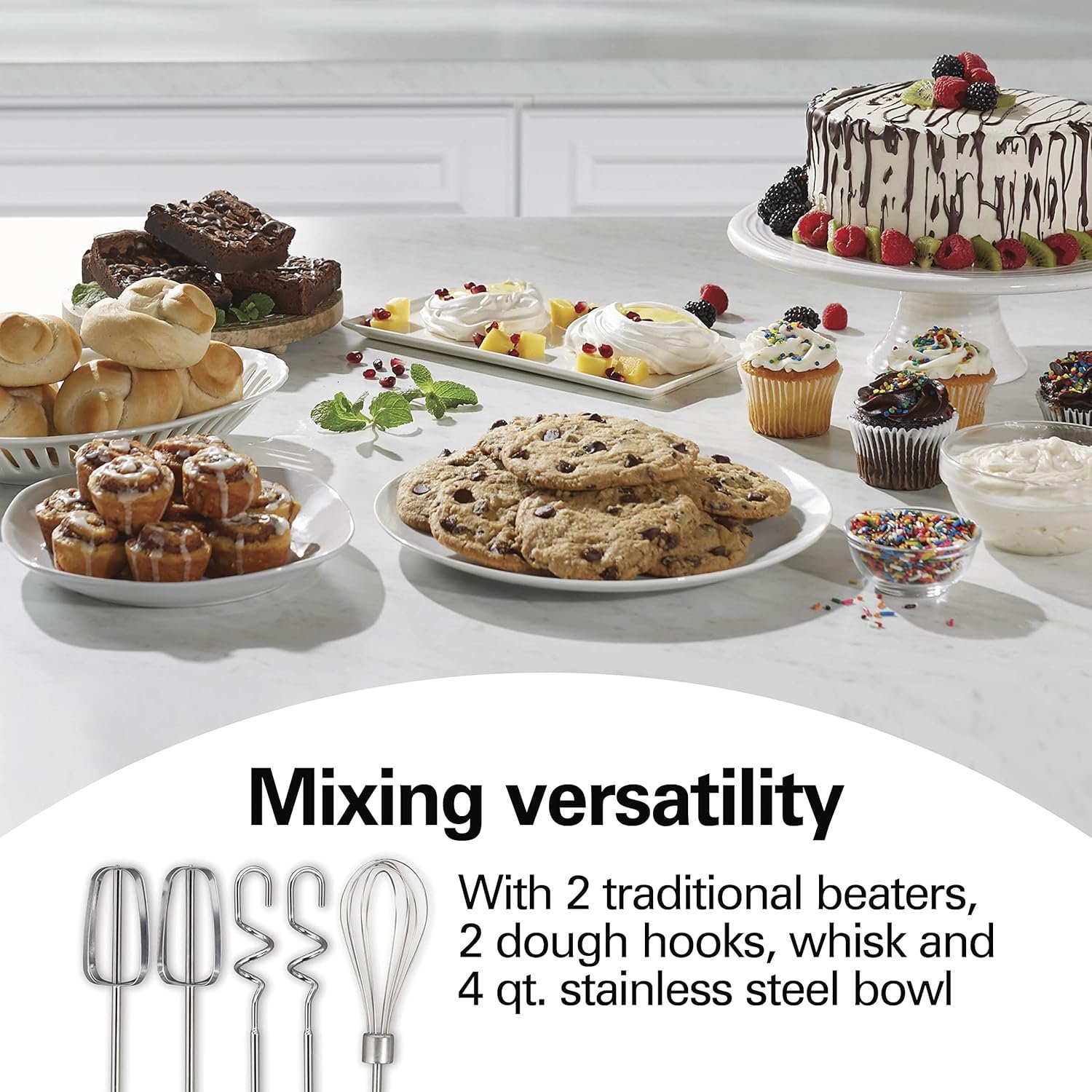 Hamilton Beach Classic Stand and Hand Mixer, 4 Quarts, 6 Speeds with QuickBurst, Bowl Rest, 290 Watts Peak Power, Red (64654) & Electric Automatic Can Opener with Auto Shutoff - Image 4