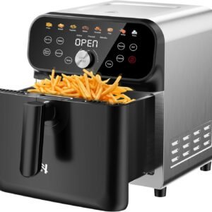 Air Fryer, 6.2QT Air Fryer Oven with LED Digital Touchscreen, 12 Preset Cooking Functions Air fryers, Bake, Reheat, Keep Warm, Nonstick and Dishwasher-Safe Basket, Stainless Steel/Black