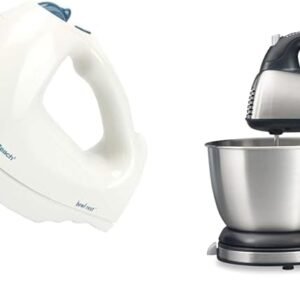 Hamilton Beach 6-Speed Electric Hand Mixer with Whisk, Traditional Beaters & Classic Stand and Hand Mixer, 4 Quarts, 6 Speeds with QuickBurst, Bowl Rest, 290 Watts Peak Power, Black and Stainless