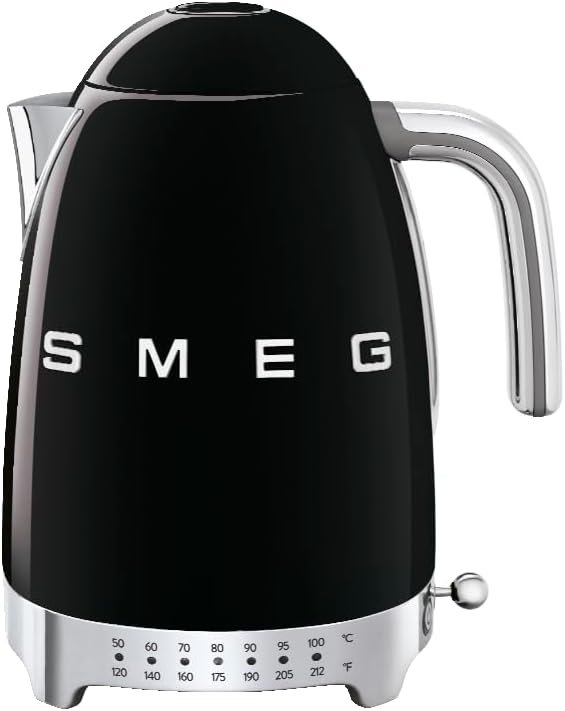 SMEG 7-Cup Variable Temperature Electric Kettle - Retro Style Aesthetic with Advanced Technology - Stainless Steel, 1400W, 120V, 360° Swivel Base, Keep Warm Function (Black) - Image 2