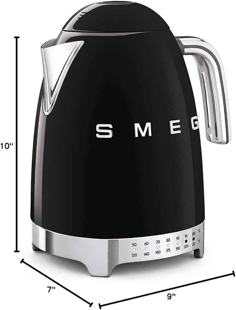 SMEG 7-Cup Variable Temperature Electric Kettle - Retro Style Aesthetic with Advanced Technology - Stainless Steel, 1400W, 120V, 360° Swivel Base, Keep Warm Function (Black) - Image 4
