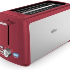 BELLA 4 Slice Toaster, Long Slot & Removable Crumb Tray, 7 Shading Options with Auto Shut Off, Cancel & Reheat Button, Toast Bread & Bagel, Stainless Steel & Red