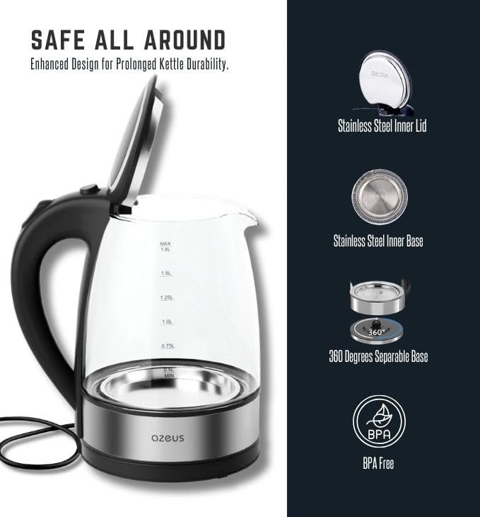 1.8L Electric Kettle CX-817 - Fast Boil, Auto Shut-Off, Boil-Dry Protection, 360° Swivel Base - Stainless Steel Water Boiler for Tea, Coffee, and Hot Water - Image 3