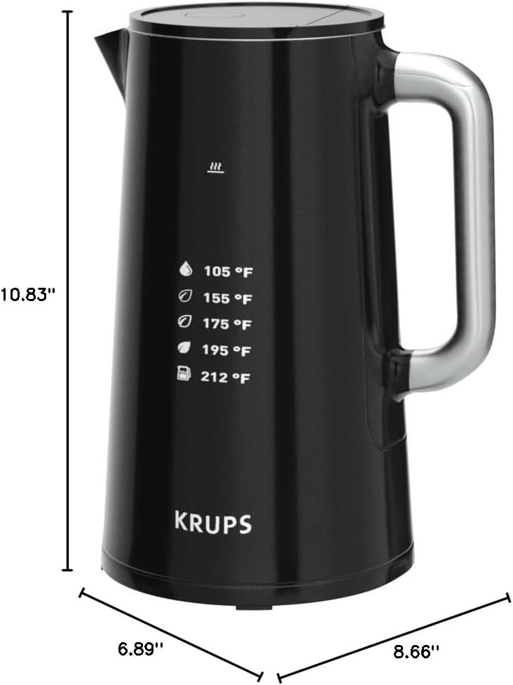 KRUPS Smart Temp Electric Kettle: 1.7L Capacity, 5 Precise Temperature Settings, Digital Display, Cool-Touch Exterior, Cordless Design for Tea and Coffee Lovers - Image 7
