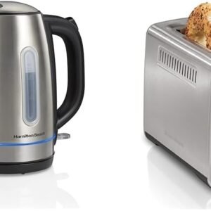 Hamilton Beach 1500W 1.7L Electric Kettle & 2 Slice Toaster with Extra-Wide Slots, Bagel Setting & Auto Shutoff