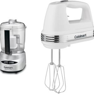 Cuisinart Mini Prep Plus Food Processor, 4 Cup, Brushed Stainless & HM-50 Power Advantage 5-Speed Hand Mixer, White
