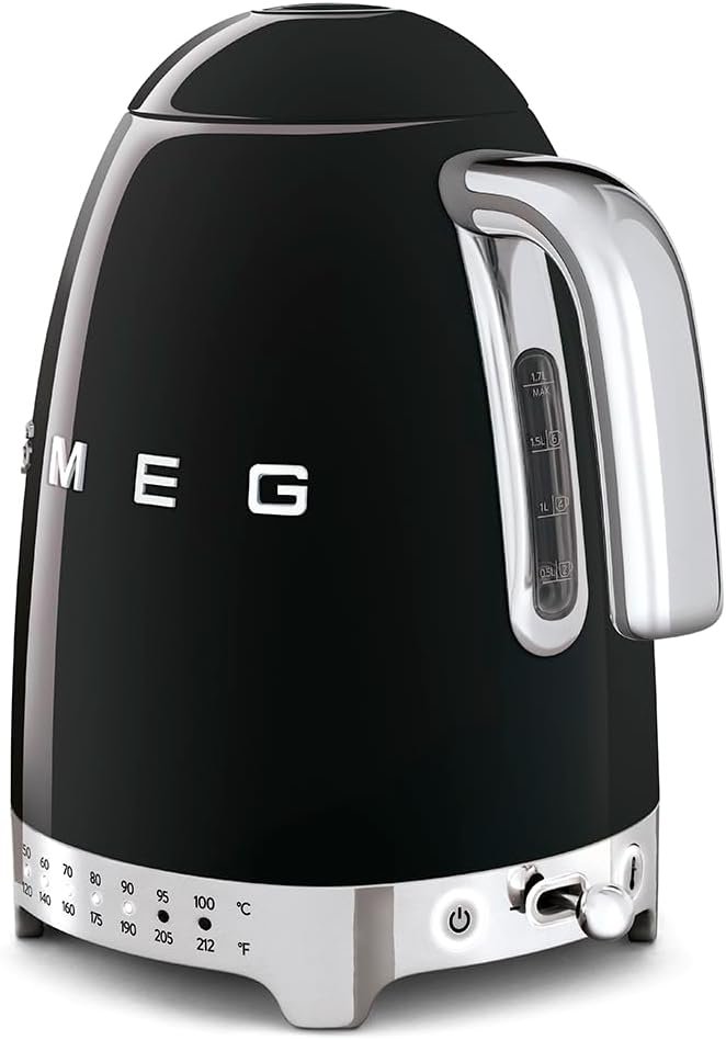 SMEG 7-Cup Variable Temperature Electric Kettle - Retro Style Aesthetic with Advanced Technology - Stainless Steel, 1400W, 120V, 360° Swivel Base, Keep Warm Function (Black) - Image 3
