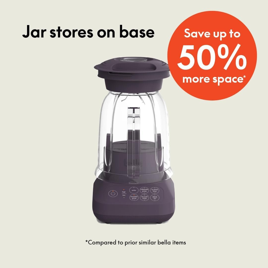 bella 10 Speed Countertop Blender, Juicer & Smoothie Maker, Fits-anywhere™ Kitchenware, Slim Flip & Store Design, Dishwasher Safe 48oz Capacity Pitcher & Lid, Stainless Steel Blade, 450 Watt, Plum - Image 2