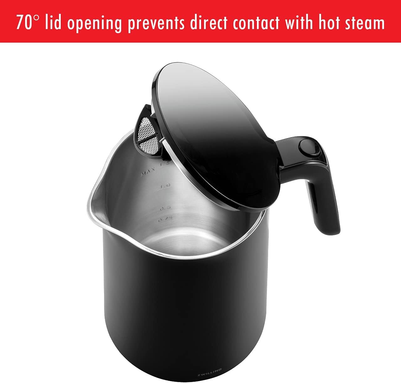 ZWILLING Enfinigy Cool Touch 1.5-Liter Electric Kettle, Cordless Tea Kettle & Hot Water, Black - Image 5