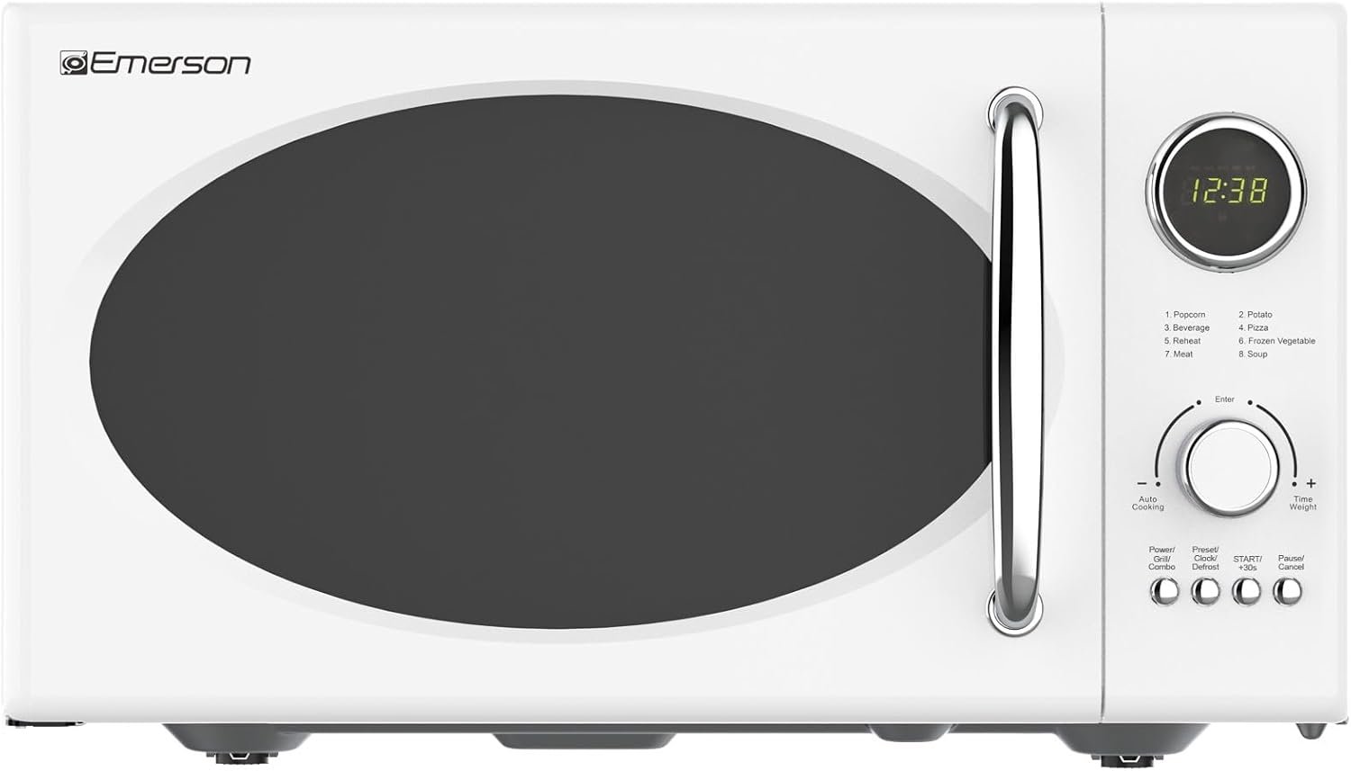 Emerson MWRG0901W Retro Compact Countertop 800W Microwave Oven with 1,000W Grill Function, LED Display 5 Power Levels, 8 Auto Menus, Glass Turntable and Child Safe Lock, 0.9 Cu. Ft, White - Image 2