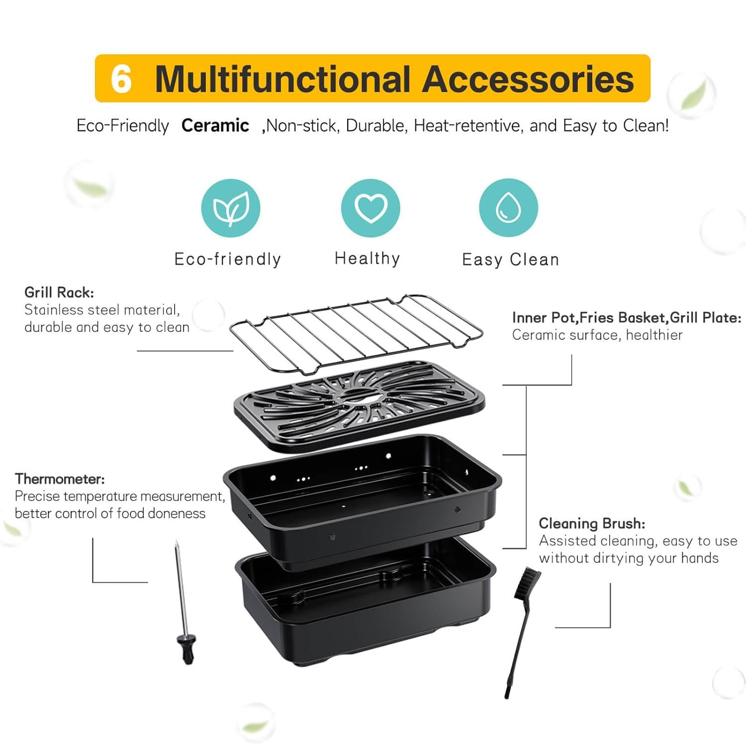 CANDY™ Indoor Grill and Air Fryer Combo with Ceramic Accessories, 7-IN-1 Digital Display, 360° Heating Electric, 500°F Max, Large Viewing Window, Roast, Bake & Dehydrate, Adjustable Temps, Easy Clean - Image 5
