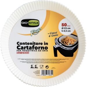 GIO’STYLE Pack of 50 Food Storage Containers for Air Fryer, Diameter 23 cm, Round with Holes, Made in Italy
