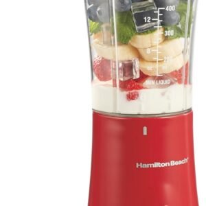 Hamilton Beach Portable Blender for Shakes and Smoothies, 14 Oz BPA Free Travel Cup & Lid, Durable Stainless Steel Blades, Personal Smoothie Blender, Red (51101RV)