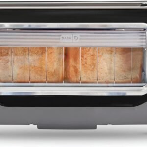DASH Clear View Toaster – Compact Design with 7 Browning Levels & Clear-View Window, Extra-Wide Slot Large Toaster, 1-Touch Defrost, Reheat & Bagel Functions – Easy Clean Up Crumb Tray (Black)