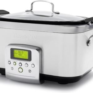 GreenPan Elite 8-in-1 Programmable 6QT Electric Slow Cooker, Dishwasher Safe Lid & Removable Crock, PFAS-Free Healthy Ceramic Nonstick Multi-Cooker, Sear, Sauté, Brown, Steam Basket, Roast, White
