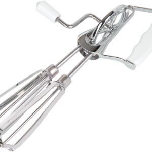 Fox Run Stainless Steel Manual Hand Mixer, White Retro Style Egg Beater, 10″ x 5″
