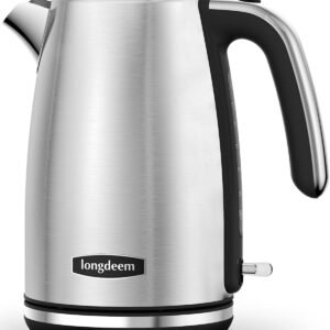 Electric Kettle Stainless Steel, 1.7L 1500W Quick Boil, Retro Style, Auto Shutoff, Boil Dry Protection with Filter & Water Gauge, Perfect for Tea, Hot Water