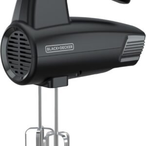 BLACK+DECKER 5-Speed Hand Mixer, 250-Watt for mixing batters, doughs, spreads & more, Turbo Boost & Prevent Splatter Function, Black