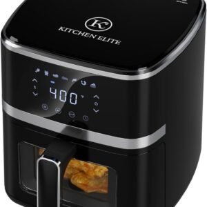 Digital Air Fryer Oven, Compact Cooker with Window, 7 Presets, Nonstick Basket for Fast Cooking, Easy Cleanup, 5.28 Quart, Black