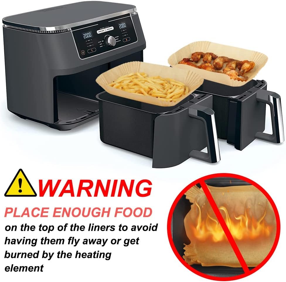 BYKITCHEN Air Fryer Disposable Paper Liners for Ninja Dual Airfryer, 100PCS Rectangle Air Fryer Parchment Paper Sheets for Ninja DZ201/DZ401/DZ550/SL401 & More, Ninja Airfryer Double Stack Accessories - Image 6