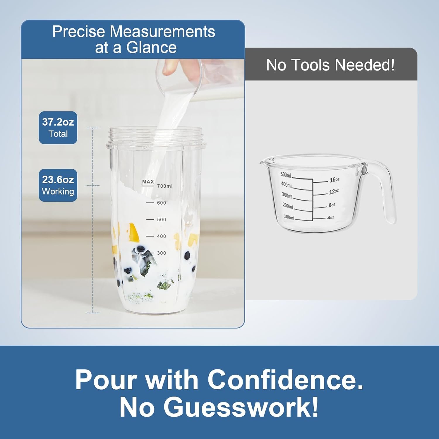 12-Piece Smoothie Blender Maker 25,000 RPM Personal Blender for Ice Crushing Smoothies & Frozen Drinks Nuts with 23oz, 32oz, 37oz Portable Cups Two 6-Leaf Stainless Steel Blades, Silver - Image 8