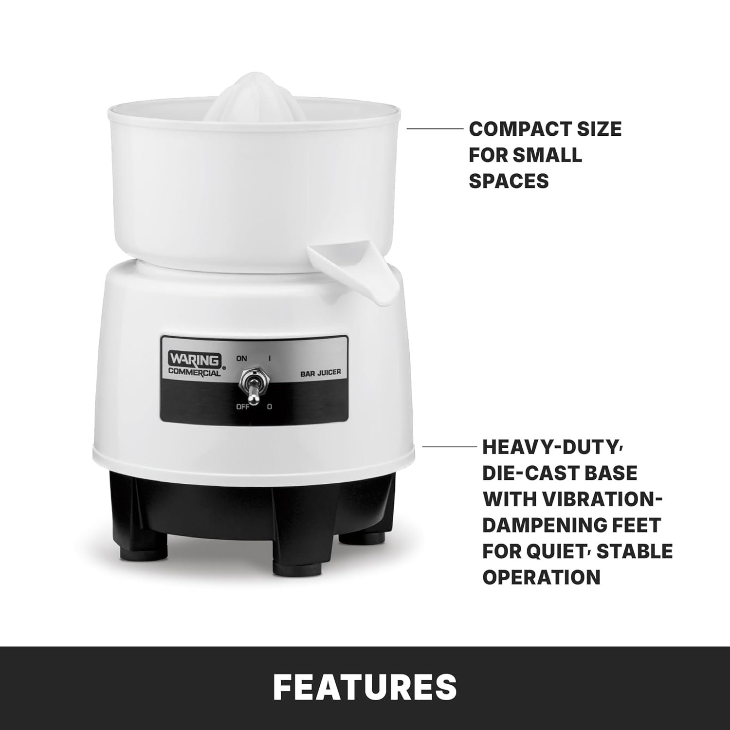 Waring Commercial BJ120C Compact Citrus Juicer, 120V, 5-15 Phase Plug,White, 34 Ounce - Image 4