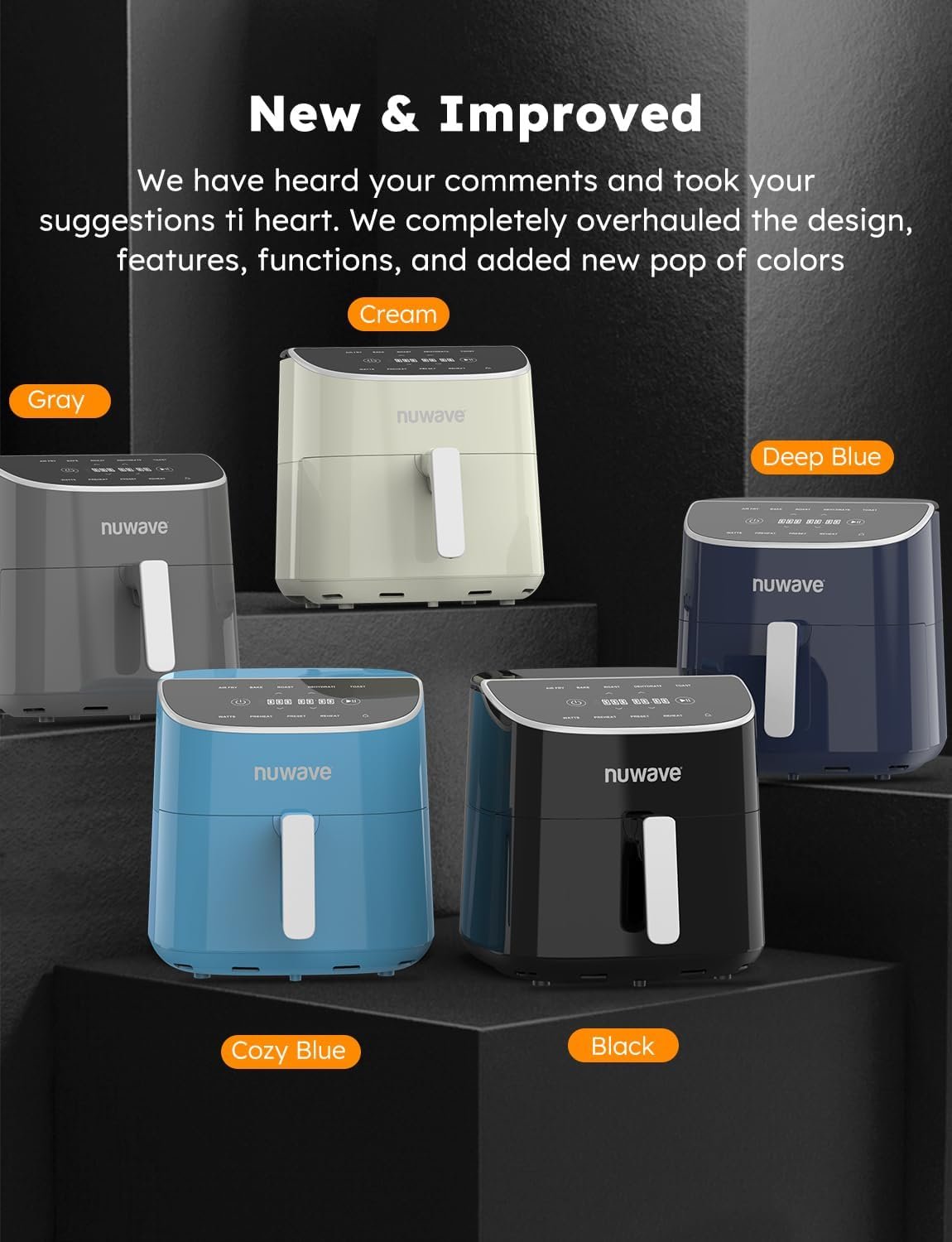 Nuwave Brio Plus 8 Qt Air Fryer, PFAS Free, New & Improved, Digital Touch Screen, Cool White Display, 50°F~400°F in Precise 5°, 5 Cook Functions, 100 Presets & 50 Memory, 3 Wattages 700, 1500, 1800 - Image 8