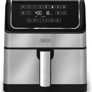 bella 8 Qt Digital Air Fryer with TurboCrisp Technology, Large Family Size Nonstick Cooking Basket and Crisping Tray, Multiple Preset Functions, Auto Shutoff, Stainless Steel, 1750 Watt