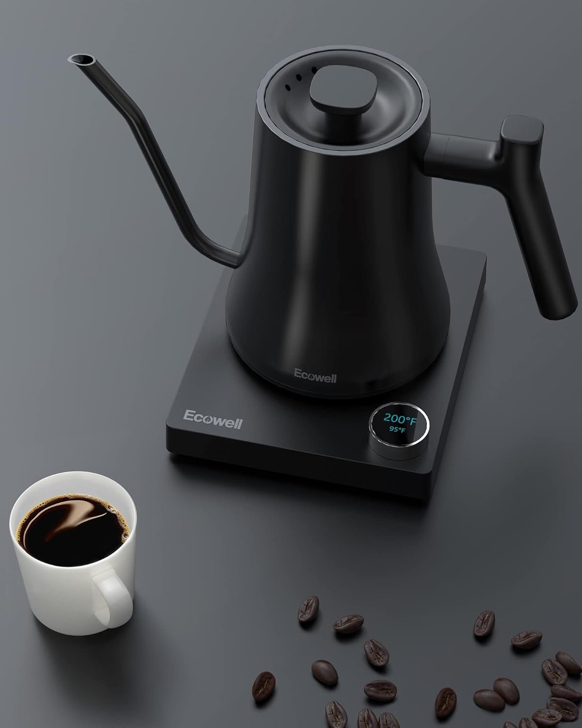 Ecowell WMTS01 Gooseneck Electric Kettle, 0.8L Stainless Steel Electric Tea Kettle with ±1℉ Precision Temperature Control, 1200W Fast Boiling Water Kettle with Auto Shut-Off & Keep Warm, Matte Black - Image 7