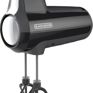 BLACK+DECKER 5 Speed Electric Hand Held Mixer, HELIX beaters, Whisk, and Dough Hook Attachments, Turbo Boost, Snap-On Storage Case