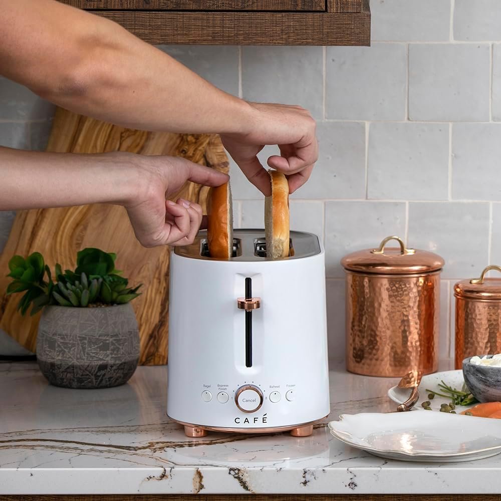 Café Express Finish 2-Slice Toaster | Extra-Wide Slots, Extra Lift for Waffles, Pastries, Texas Toast & More | 4 Pre-Set Functions, 8 Shade Options | Countertop Kitchen Essentials | Matte White - Image 5