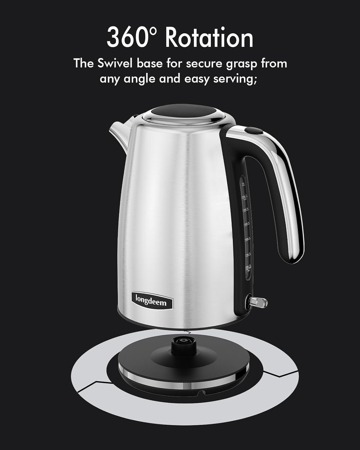 Electric Kettle Stainless Steel, 1.7L 1500W Quick Boil, Retro Style, Auto Shutoff, Boil Dry Protection with Filter & Water Gauge, Perfect for Tea, Hot Water - Image 7