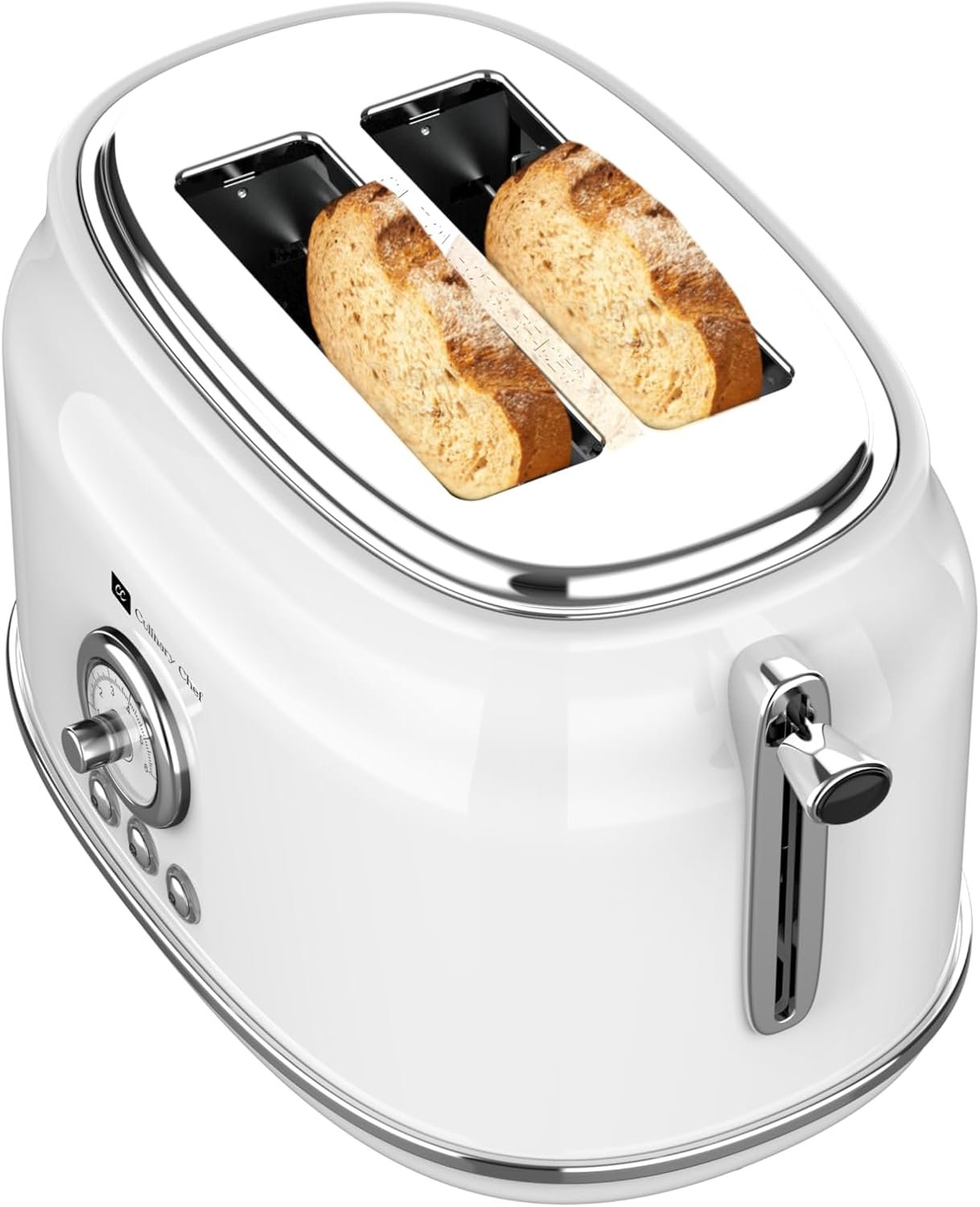 2 Slice Toaster, Retro Style, Wide Slot for Bread, English Muffins, Croissants, and Bagels, 6 Adjustable Toast Settings, Cancel and Defrost, 900w, White - Image 3