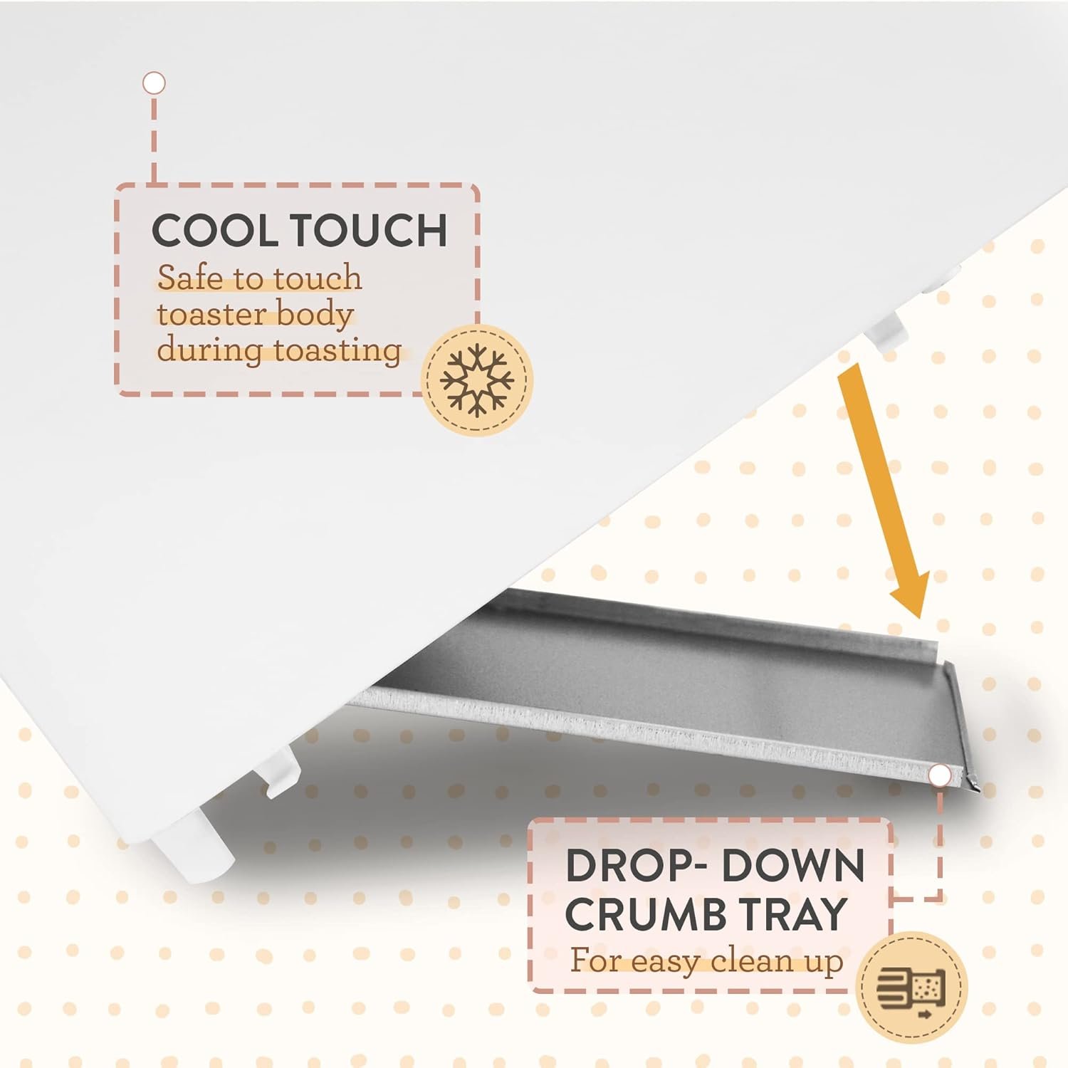 Elite Gourmet ECT-1027 Cool Touch Toaster, 7 Toast Settings Cancel Functions, Slide Out Crumb Tray, Extra Wide 1.5" Slots for Bagels Waffles Specialty Breads, Puff Pastry, Snacks, White - Image 4