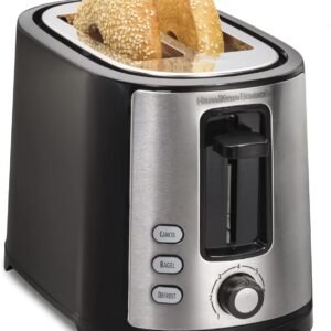 Hamilton Beach 2 Slice Extra Wide Slot Toaster with Bagel & Defrost Settings, Shade Selector, Toast Boost, Auto Shutoff, Black & Stainless Steel (22633)