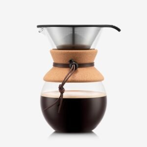 Bodum 34 Oz Pour Over Coffee Maker, High-Heat Borosilicate Glass with Reusable Stainless Steel Filter and Cork Grip – Made in Portugal