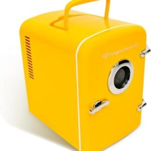 Frigidaire Curtis EFMIS151 Mini Portable Compact Personal Cooler Fridge, 4 Liter Capacity, 6 Cans, Makeup, Skincare, Freon-Free & Eco Friendly, Includes Home Plug & 12V Car Charger, Yellow