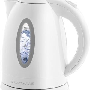OVENTE Electric Kettle, 1.7L Fast Boiling Water Heater for Coffee or Tea, BPA Free with Water Level Gauge, Auto Shut-Off, Boil-Dry Protection, Indicator Light and Removable Filter, White KP72W