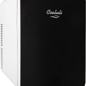 Cooluli 15L Mini Fridge for Bedroom – Car, Office Desk & College Dorm Room – 12v Portable Cooler & Warmer for Food, Drinks, Skincare, Beauty & Makeup – AC/DC Small Refrigerator with Glass Front, Black