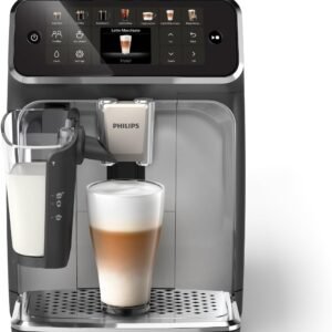 PHILIPS 4400 Series Fully Automatic Espresso Machine – 12 Hot & Iced Coffees, Quick-to-Clean LatteGo Milk System, SilentBrew, QuickStart, Ceramic Grinder, Black Chrome (EP4444/90)