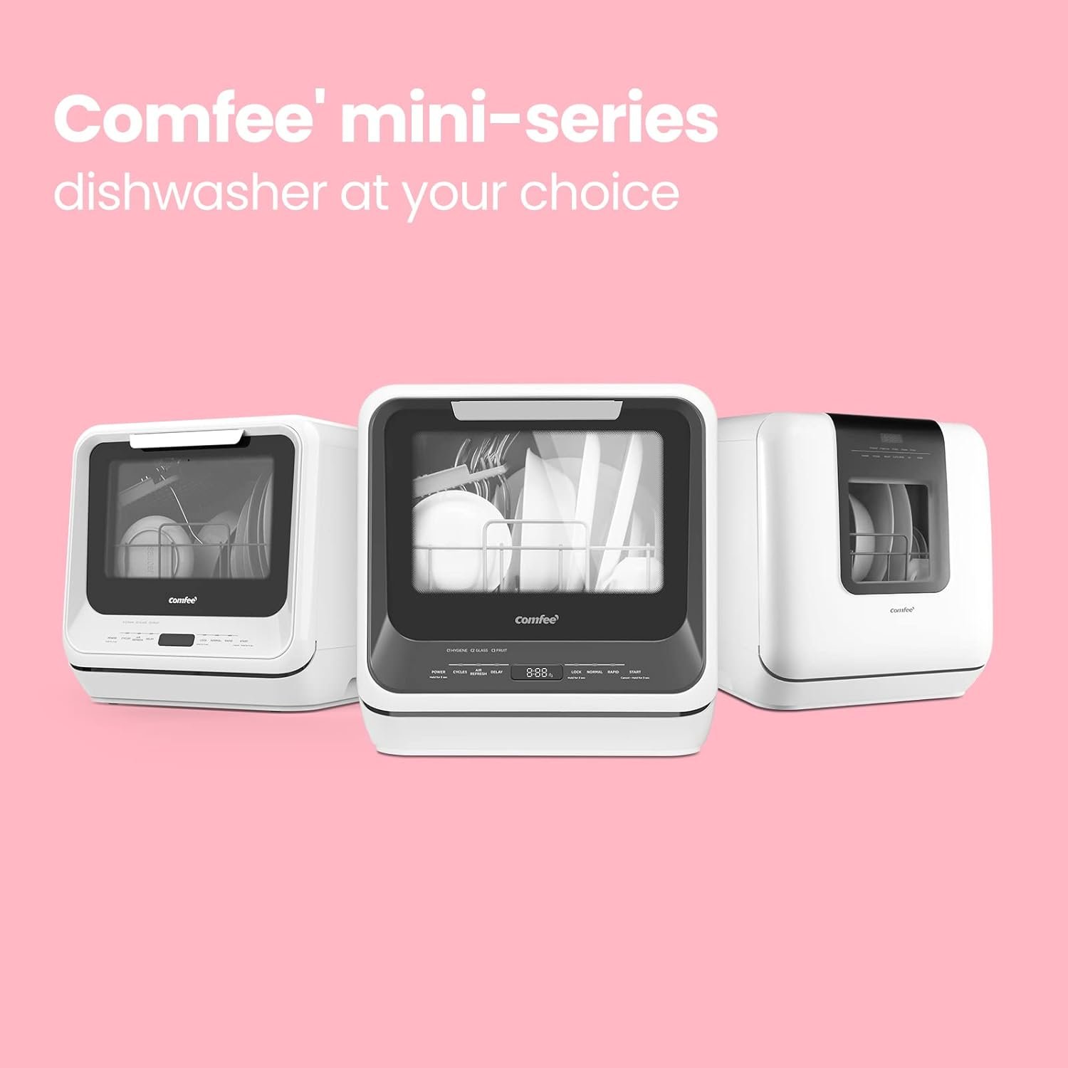 COMFEE' Portable Mini Dishwasher Countertop with 5L Built-in Water Tank for Apartments& RVs, No Hookup Needed, 6 Programs, 360° Dual Spray, 162℉ High-Temp& Air-Dry Function - Image 11