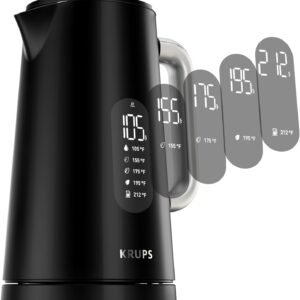 KRUPS Smart Temp Electric Kettle: 1.7L Capacity, 5 Precise Temperature Settings, Digital Display, Cool-Touch Exterior, Cordless Design for Tea and Coffee Lovers