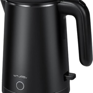 Electric Kettle Stainless Steel, 1.0L Small Water Boiler 1200W Fast Boiling, Double Wall Tea Kettle Pot Automatic Shut Off, Durable Coffee & Tea Maker/Warmer/Heater Black